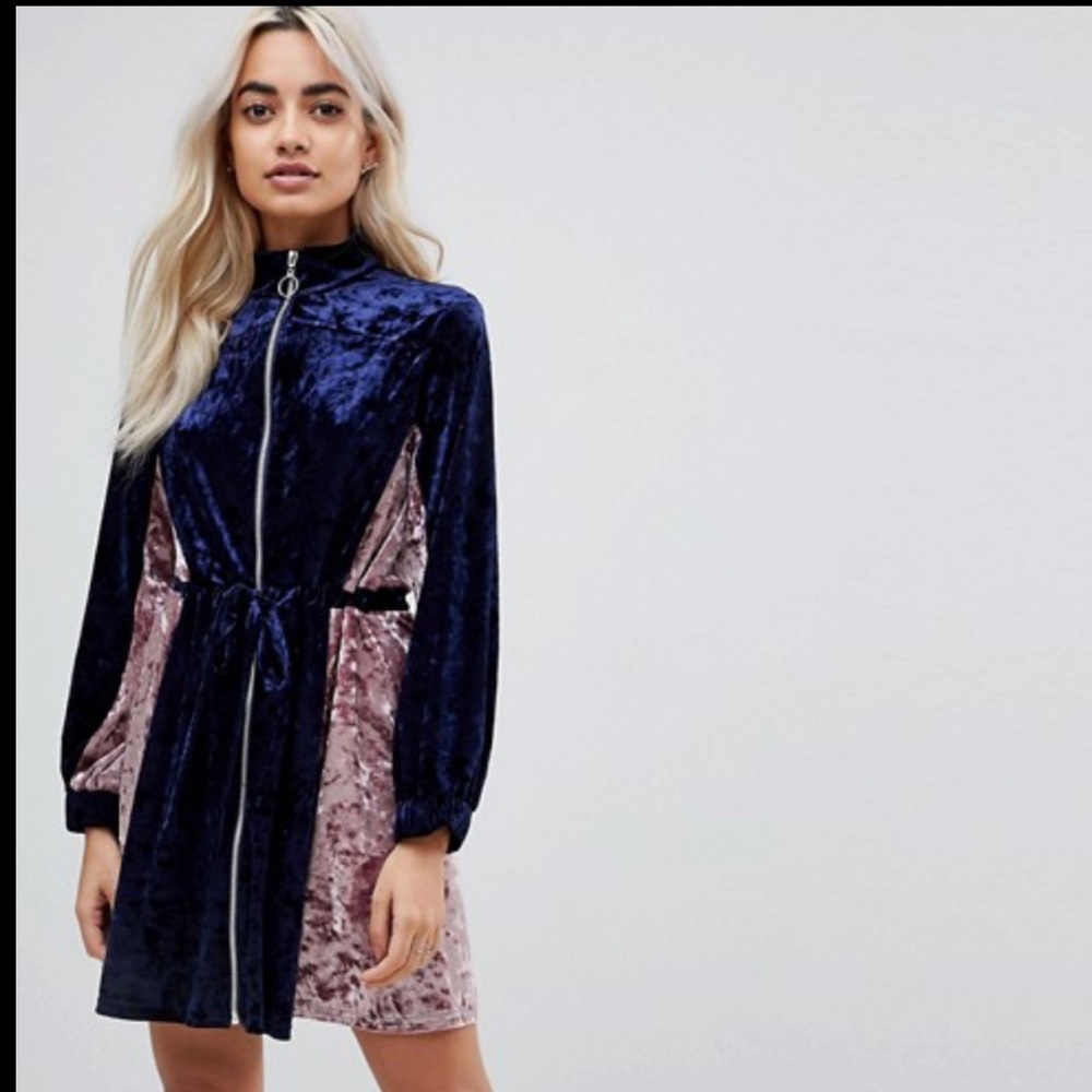 ASOS Velvet Mini Dress in Blue and Pink